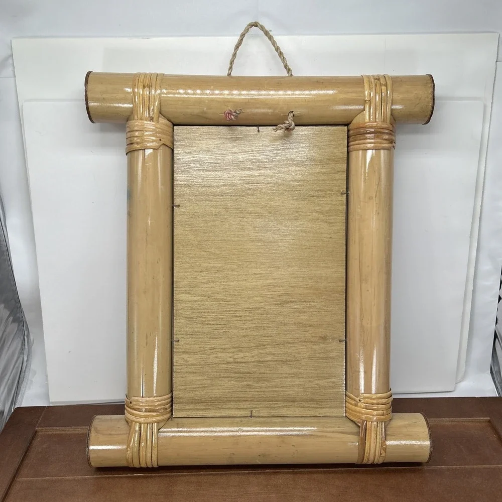 16x14‎ Bamboo Wood Frame Wall Mirror, Nautical Beach Ocean Hawaii Dolphins